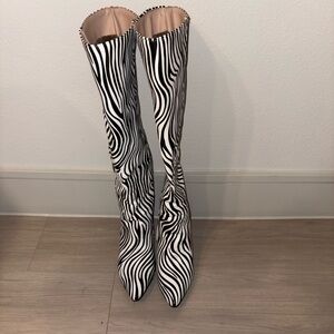 Stylish Zebra Print Knee-High Boots